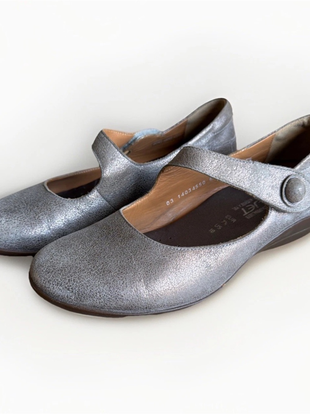 Mephisto Air Jet Odalys Metallic Gray Leather Mary Jane Flats Sz 10